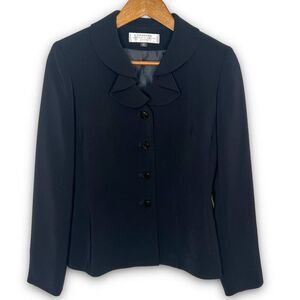 Tahari Arthur S Levine Women's Black Ruffle Collar Button Front Blazer Jacket 4P